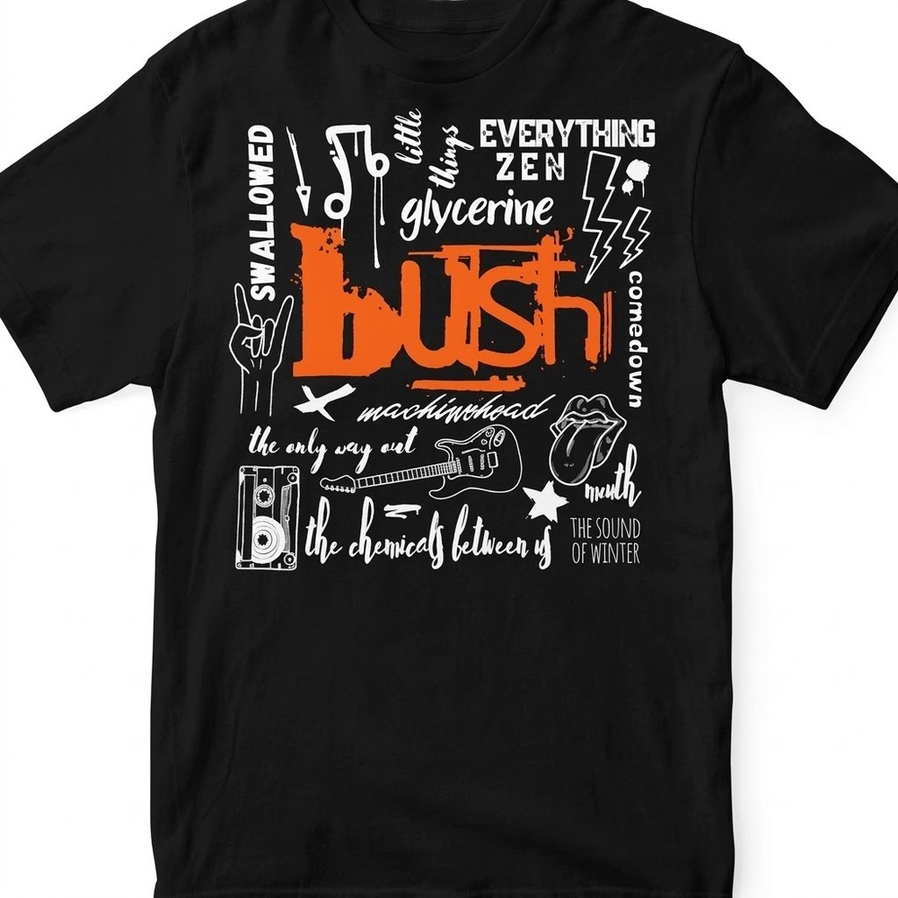 Men's Black Graphic Tee with Orange Accents